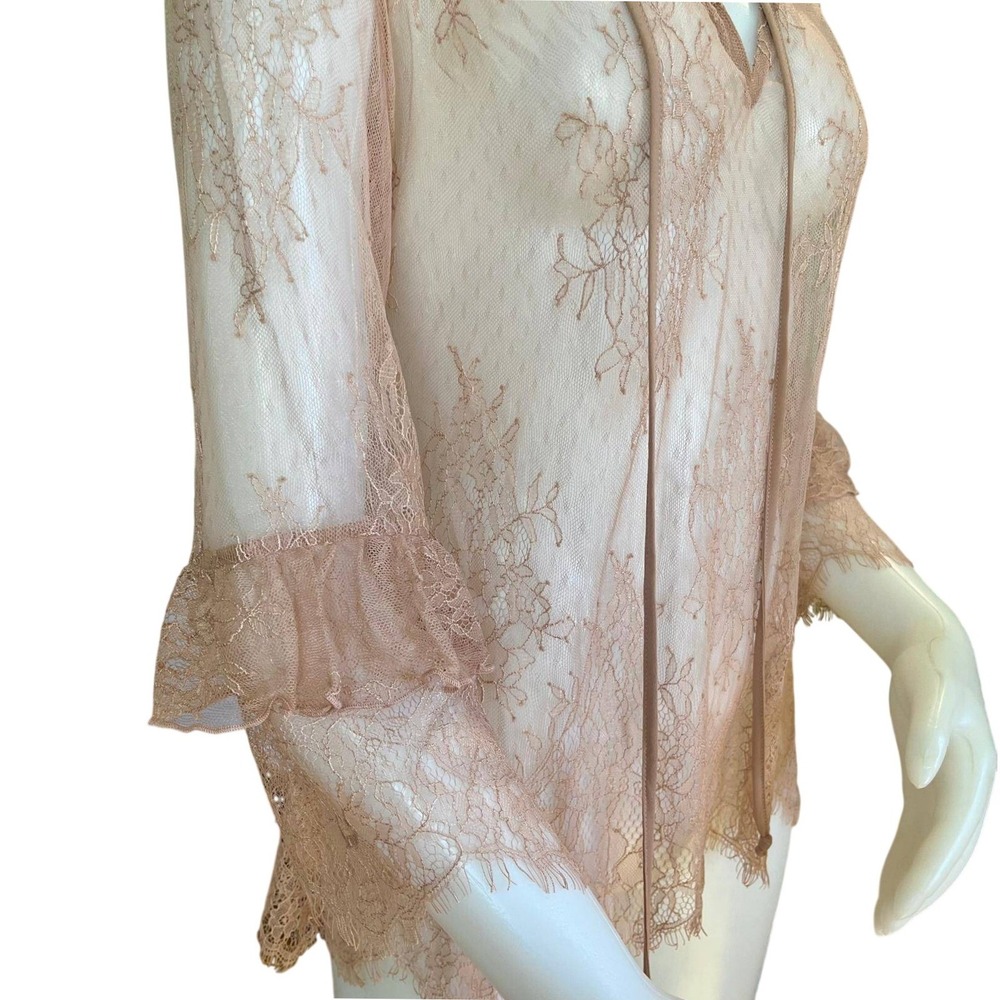 WHBM Pink Floral Lace Top Eyelash Trim Ruffle Sleeve Medium Romantic Fairy Boho - Picture 5 of 7